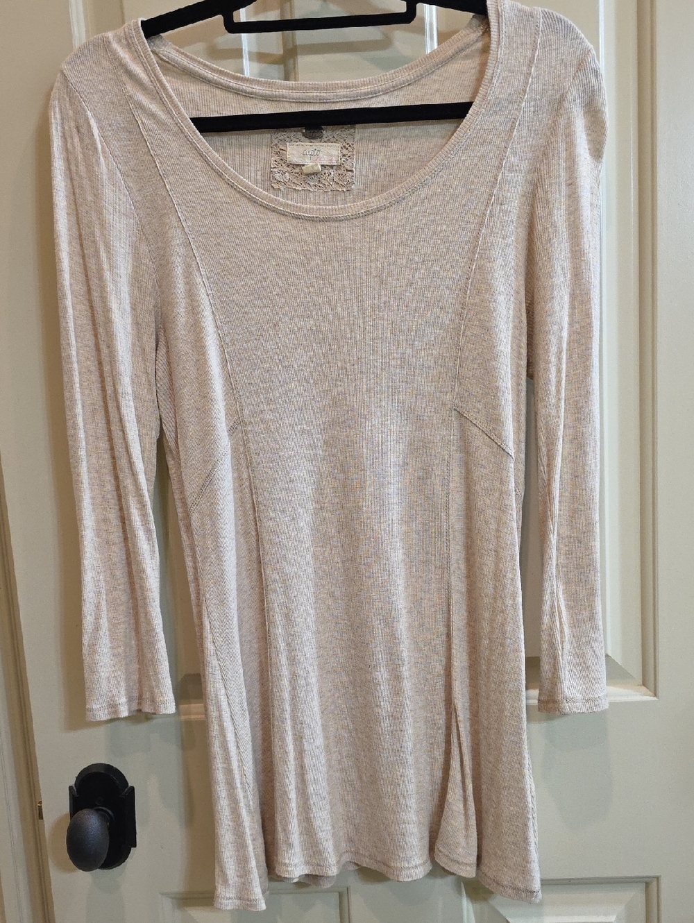 Cupio Cream Ribbed Long-Sleeve Scoop Neck Top
